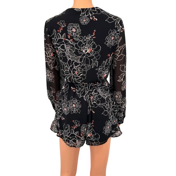 ASTR Black Floral Romper Size Medium Chiffon Boho Dark Romantic Festival Casual - Picture 9 of 16